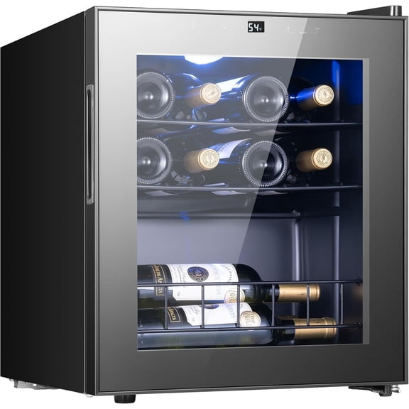 Yeego 1.63 cu.ft Wine Fridge, 12 Bottles Wine Cooler Refrigerator, 38-65℉ Freestanding Mini Fridge with Glass Door, Freestanding/Under Counter Wine Cooler