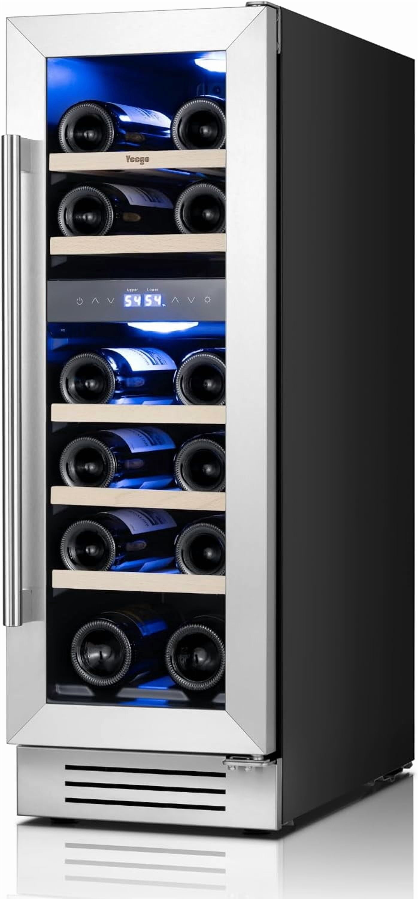 Yeego Wine Fridge Cooler - 12 Inch Wine Fridge Hold 17 Bottles, 40-65°F Dual Zone Wine Refrigerator Glass Door, Built in Fridge, Freestanding or Adjustable Shelves Fridge for Home Bar Office
