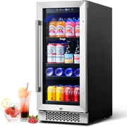 Yeego 15" Beverage Cooler, 80 Cans Beer Refrigerator Under Counter Built-in or Freestanding with Glass Door and Lock for Bottles Cans Beer/Soda/Water