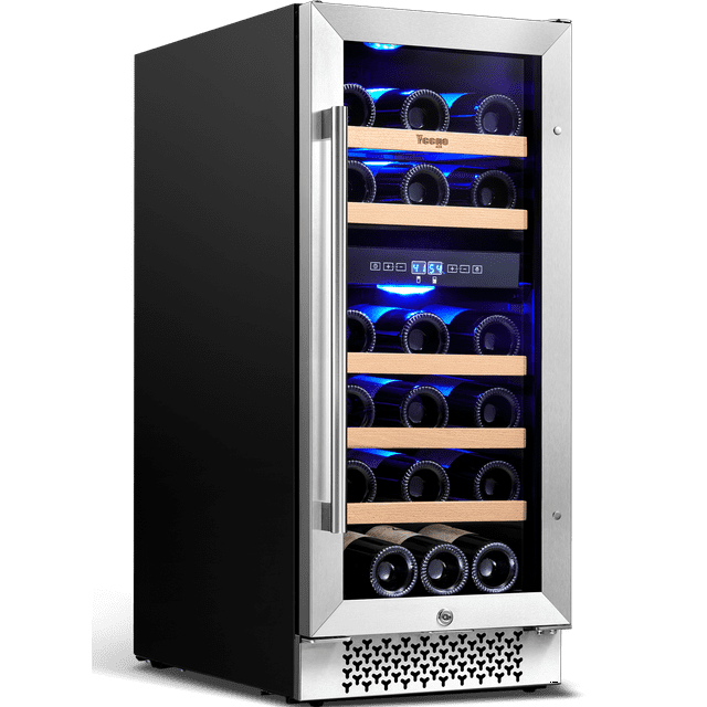 Yeego 15" Mini Wine Cooler Fridge, 28 Bottle Dual Zone Wine Refrigerator with Stainless Steel