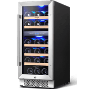 Yeego 15" Wine Cooler Refrigerator, 28 Bottle Dual Zone Wine Fridge Built-in or Freestanding with Stainless Steel Tempered Glass Door