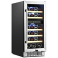 thumbnail image 1 of Yeego 15 inch 28 Bottle Wine Cooler Refrigerator Dual Zone with Reversible Tezpered Glass Door, 1 of 11