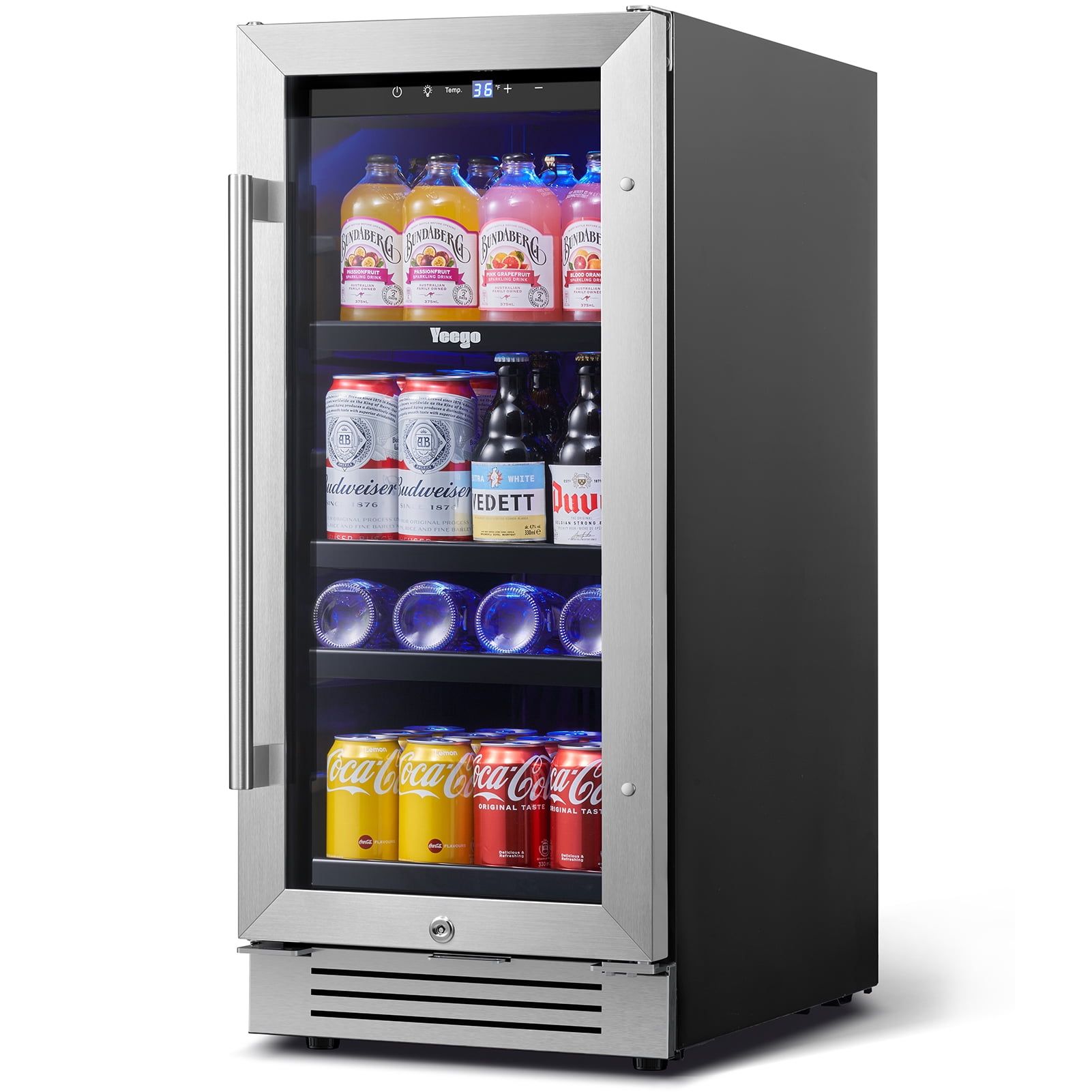 Yeego Beverage Refrigerator Cooler, 15 inch 80 Cans Beverage Fridge with Adjustable Metal Shelf, Small Beer Cooler Built-in or Freestanding for Wine or Soda for Bar Office Home Dorm