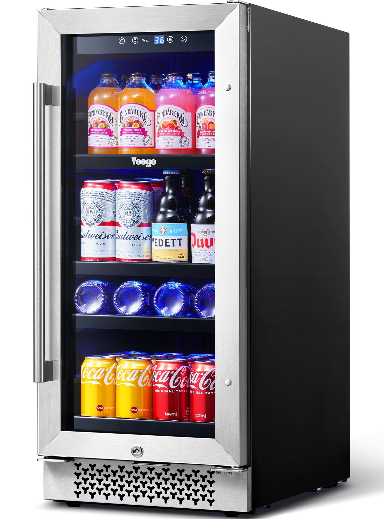 Yeego 15" Beverage Refrigerator Cooler, 80 Cans Beverage Fridge Built-in or Freestanding with Stainless Steel Door for Home, Office or Bar