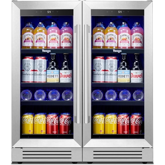 Yeego 15 inch Built-In Beverage Refrigerator (2 Pack) – Compact Drink Cooler with Glass Door, Auto Defrost Mini Wine & Beer Fridge for Cans and Bottles, Under Counter & Freestanding