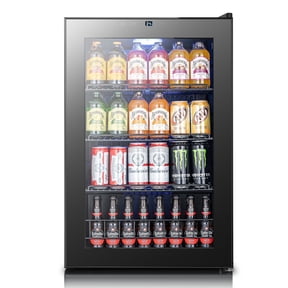 Yeego 155 Cans Glass Door Beverage Refrigerator, Holds Cans & Bottles, Multi‑Scene Cooler for Home Dorm Office Bar, Black