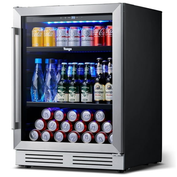 Yeego 180 Cans Beverage Refrigerator Cooler,24in Can Beverage Fridge with Double Layer Galss,Built-in or Freestanding for Beer Soda Water