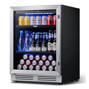 Yeego 24" Beverage Refrigerator, 180 Cans Beverage Fridge Beer Fridge with Glass Door, Built-in/Freestanding for Kitchen, Bar or Office
