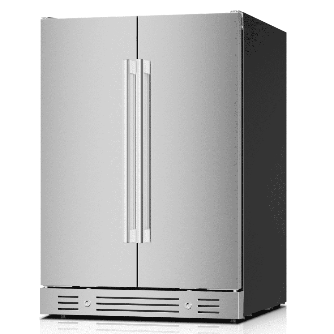 Yeego 24" Built-in Beverage & Wine Cooler, Dual Zone 116L/4.1Cuft, 20 Bottles & 60 Cans, Outdoor Rated 304 Stainless Steel Refrigerator with Adjustable Shelves, Lock, 34-65℉, for Home/Bar/Patio