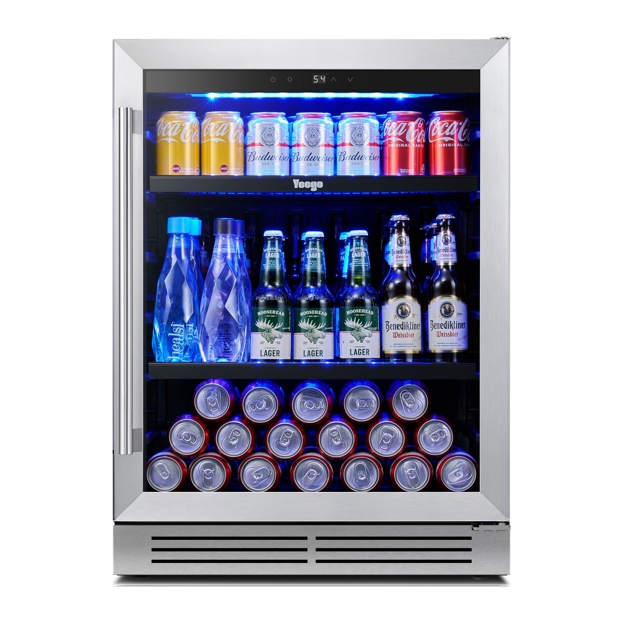 Yeego 24 Inch 180 Cans Beverage Refrigerator Cooler, Double Layer Glass Door, Built-in/Freestanding for Beer Soda Water, Right Hinge