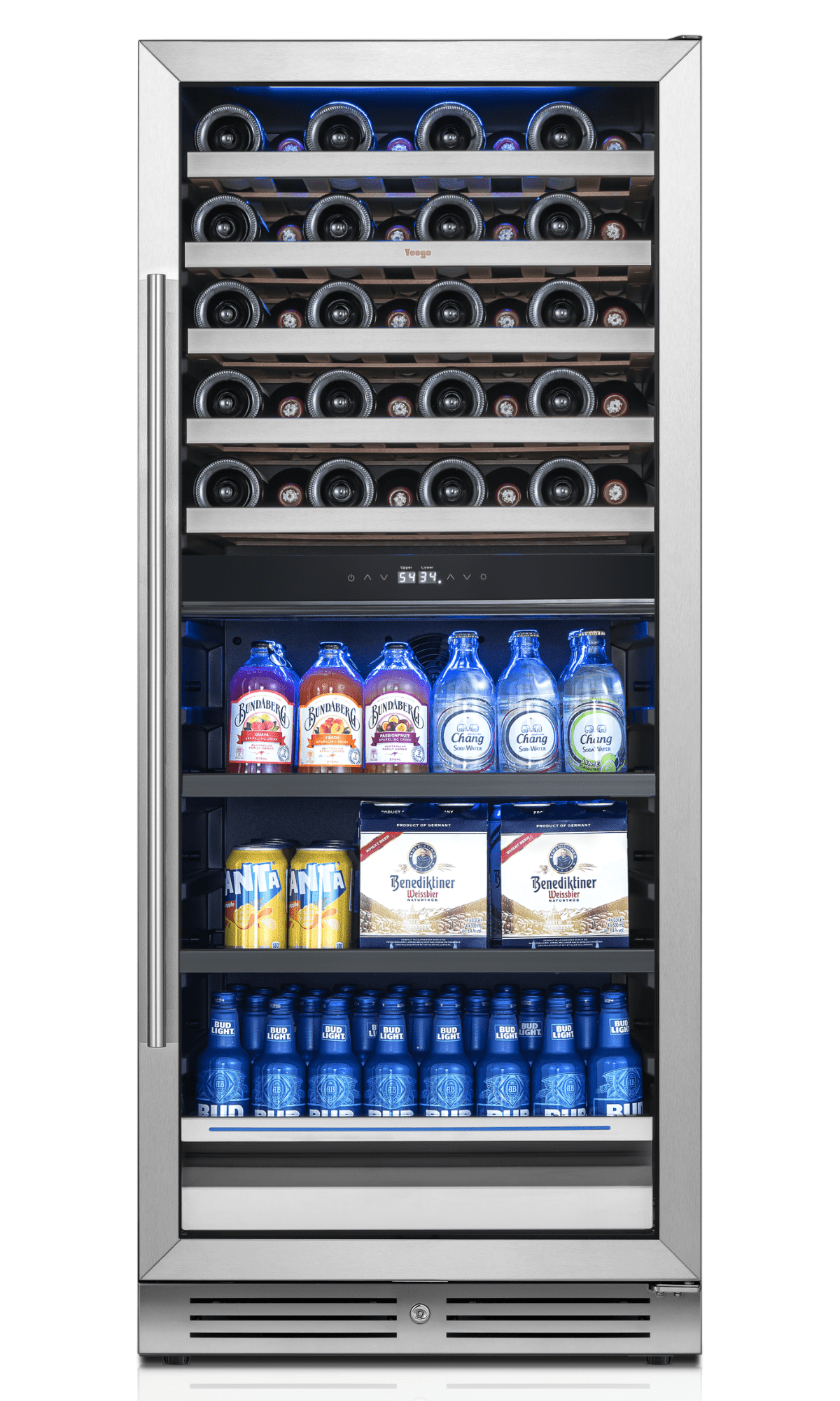 Yeego 24 Inch Wine and Beverage Refrigerator, Built-In Dual Zone Holds 40 Bottles & 112 Cans Full Size Fridge for Home, Bar, Office(Right-Opening)