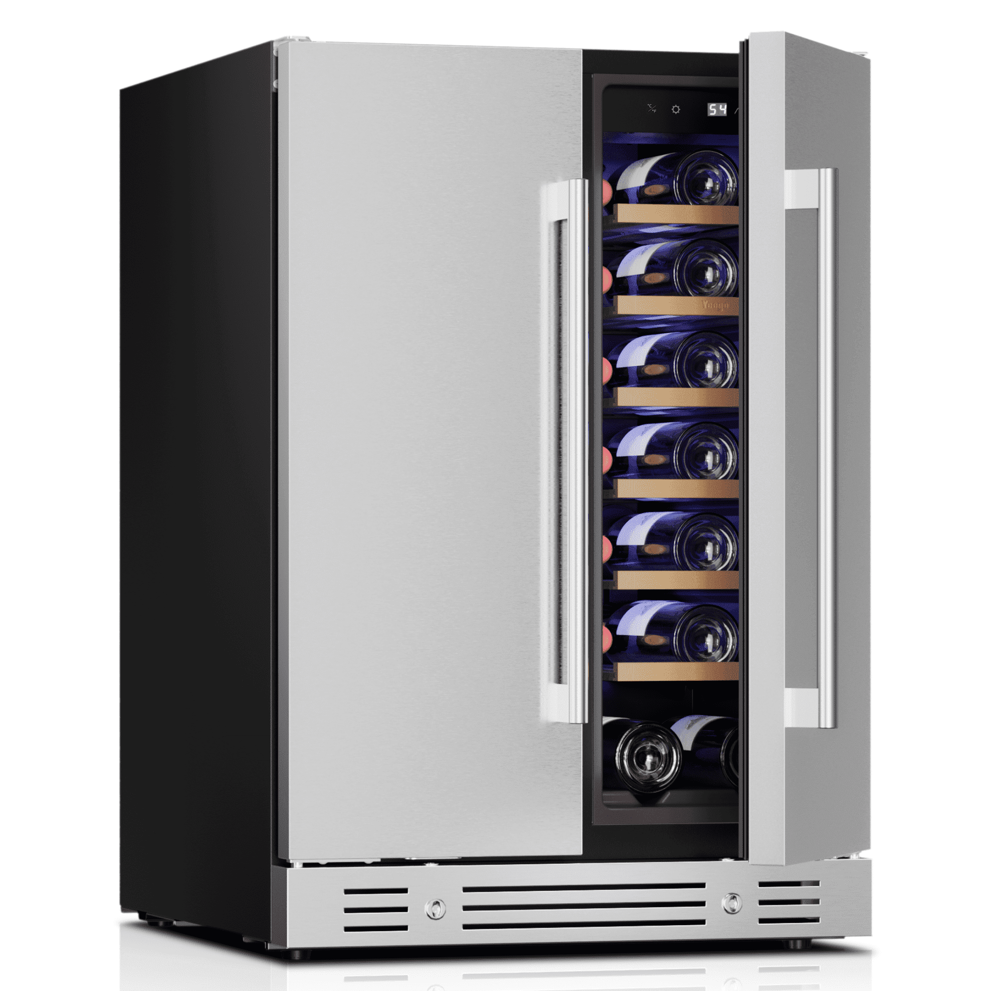 Yeego 24 Inch Outdoor Refrigerator - Dual Zone Wine and Beverage Fridge 60 Can & 20 Bottle, 34-65°F Built-in