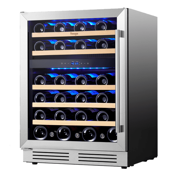 Yeego 24 Inch Dual Zone Wine Cooler Refrigerator, 52 Bottles Built-In or Freestanding Wine Fridge for Home Kitchen(Left Door Hinge)