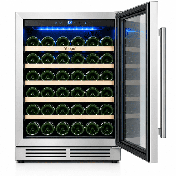 Yeego 24 Inch Wine Fridge, 52-Bottle Capacity, 40-65°F Wine Cooler, Built-in or Freestanding for Indoor Use, Adjustable Shelves(Right‑Hinged)