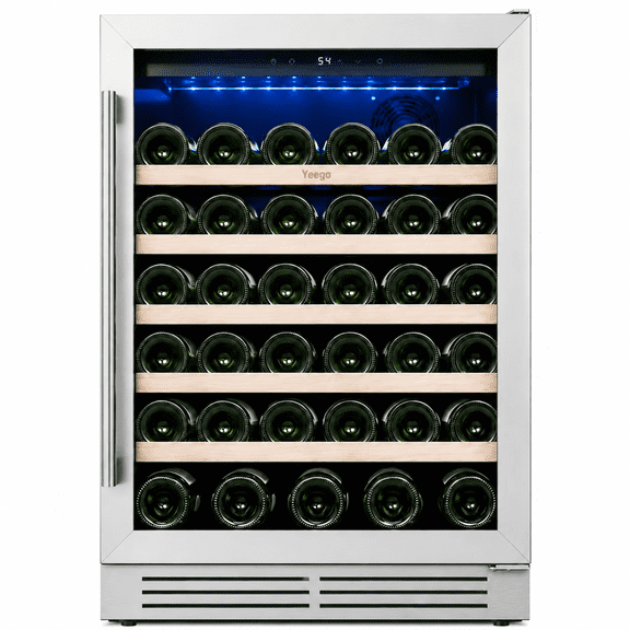 Yeego 24" Right‑Hinged Wine Refrigerator, 52‑Bottle Under Counter Wine Cooler, 40‑65°F Glass Door, Built‑in & Freestanding