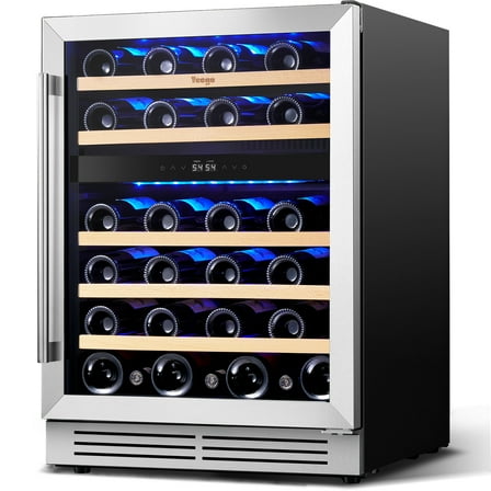 Yeego 24'' Wine Refrigerator, 46 Bottle Under Counter Dual Zone Wine Cooler in Stainless Steel,Freestanding & Built-In Wine Fridge,Silver