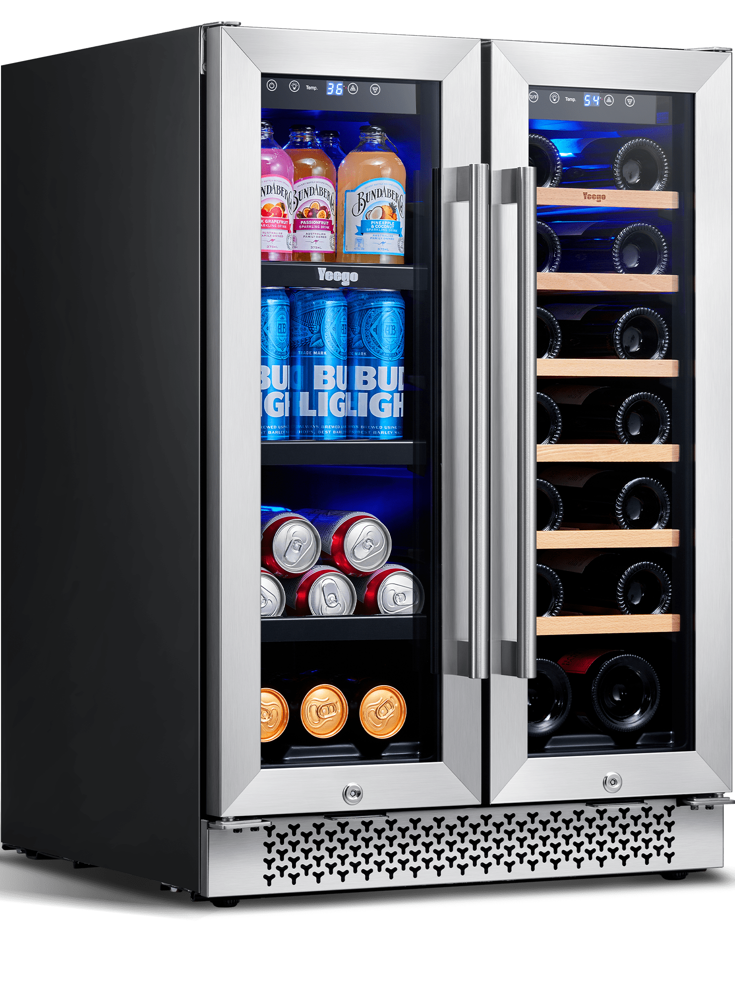 Yeego 24" Wine and Beverage Refrigerator, 20 Bottles & 60 Cans Dual Zone Wine Cooler Fridge with