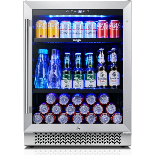 Yeego 24 inch 180 Cans Dual Zone Wine Refrigerator and Beverage Cooler