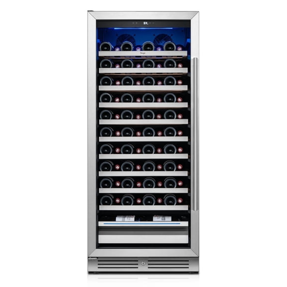 Yeego 24 inch Wine Cooler Refrigerator 89 Bottle Full Size Fridge with Stainless Steel Glass Door for Home/Bar, Built-in or Freestanding(Left-Opening)
