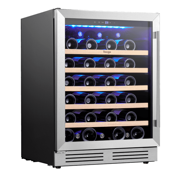 Yeego 24 inch Wine Cooler and Fridge, 52 Bottles Wine Refrigerator with Double Glass Door for Office/Home, Built-in & Freestanding(Left Opening)