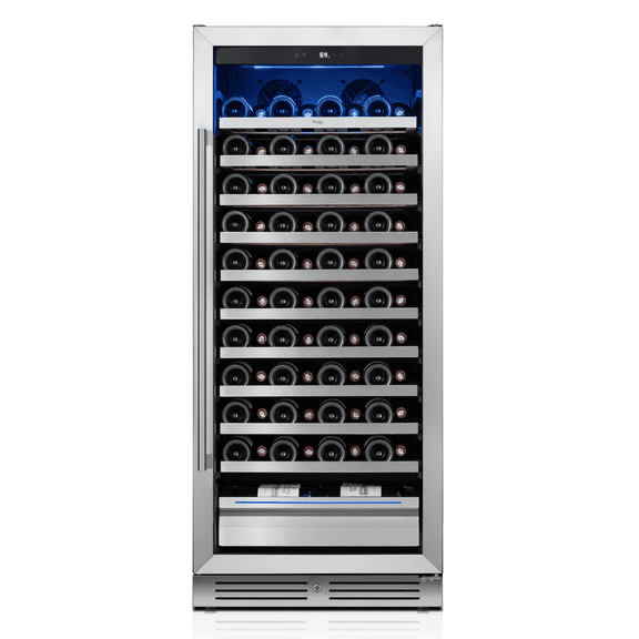 Yeego 24-inch Wine Cooler Refrigerator, 89-Bottle , Stainless Steel, Dual-Color LED Light, 40F-65F Built-in or Freestanding Fridge for Home/Bar/Kitchen