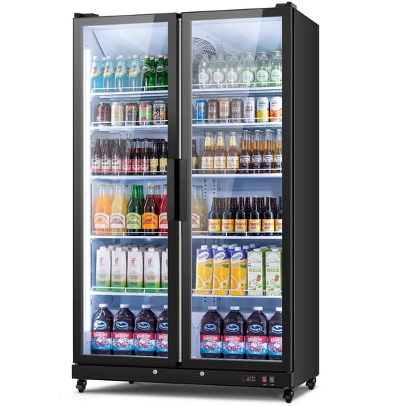 Yeego 27.1 Cu.Ft Commercial Beverage Refrigerator Cooler, 2 Glass Door Display Merchandiser Drink Fridge with Dual LED, 32-50F Temp Control, Restaurant Bar Convenience Store