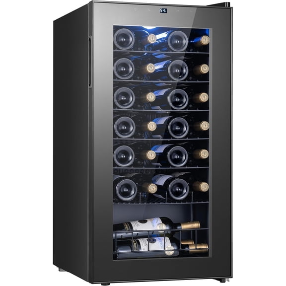Yeego 3.1 cu.ft Wine Fridge, 28 Bottles Wine Cooler Refrigerator, 38-65℉ Freestanding Mini Fridge with Glass Door, Freestanding/Under Counter Wine Cooler