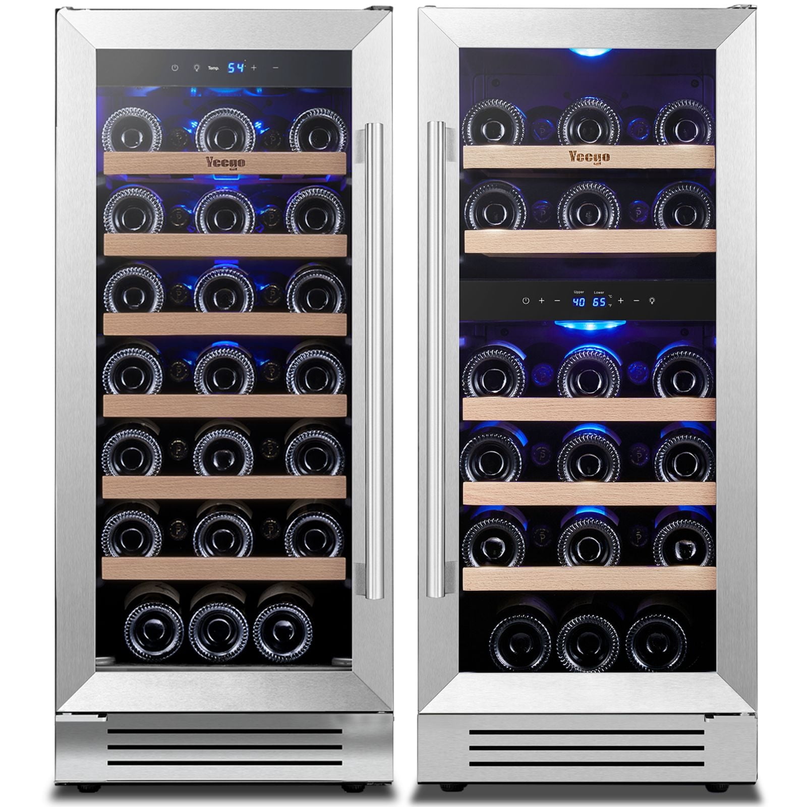 Yeego 30" Wine Refrigerator, Two 15'' Dual Zone Wine Cooler Fridge, Hold 61 Standard 750ml Wine Bottles Built-in and Freestanding