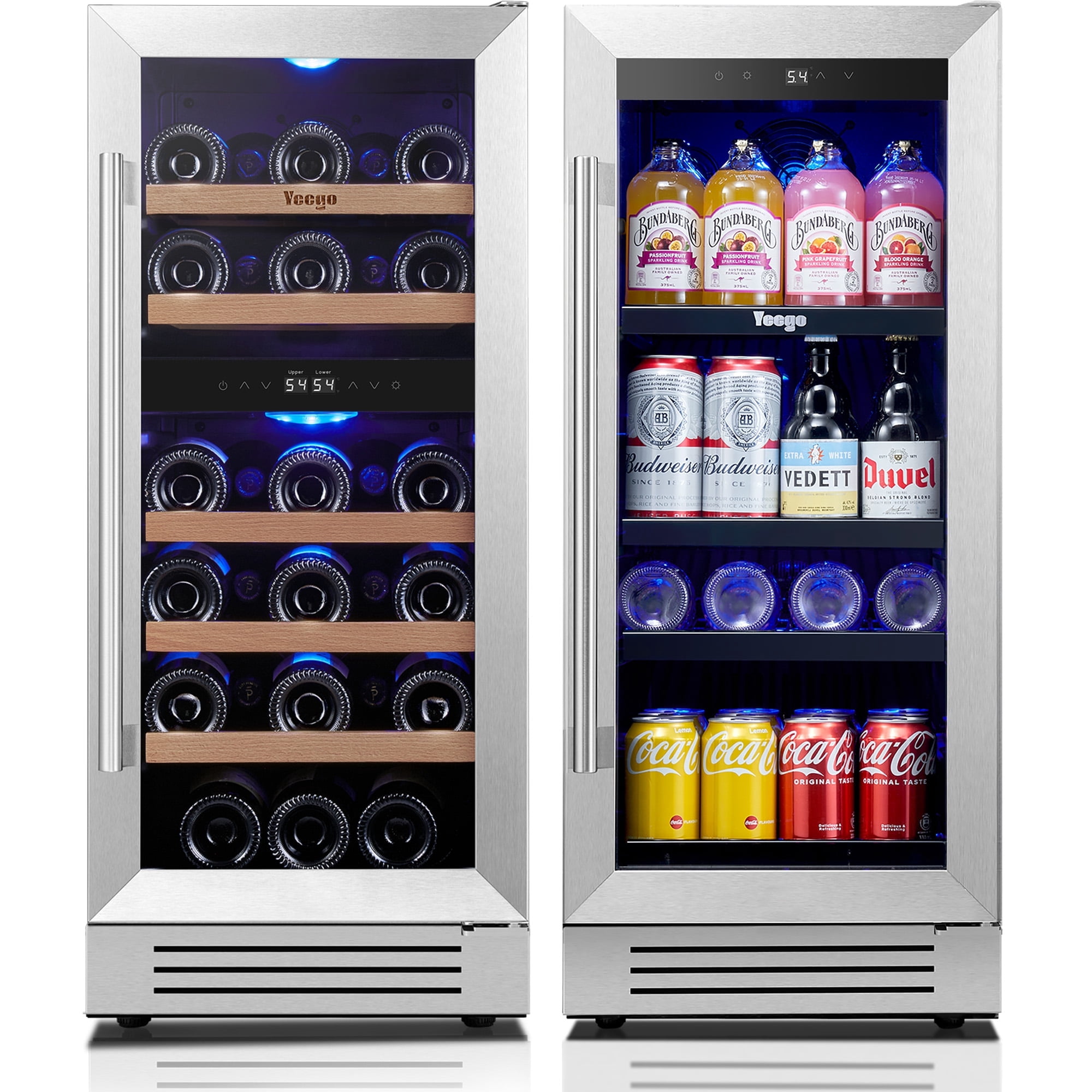Yeego 30" Wine and Beverage Refrigerator, Two 15" Wine Beverage Coolers Under Counter Wine Fridge, Hold 28 Bottles and 80 Cans