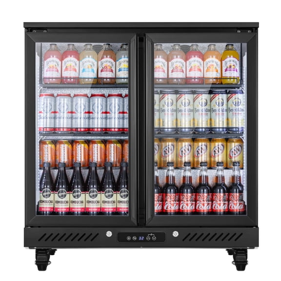 Yeego 36 Inch 2-Door Back Bar Beverage Cooler, 6.5 Cu.Ft Commercial Under Counter Beverage Refrigerator, 381 Cans Capacity, 32-50F, Glass Door, Adjustable Shelves for Bar Restaurant Store