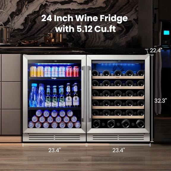 Yeego 48 Inch Under Counter Wine & Beverage Refrigerator Combo, Holds 180 Cans & 47 Bottles, Glass Door Beverage Fridge, Built-in & Freestanding, Perfect for Restaurants, Bars and Offices