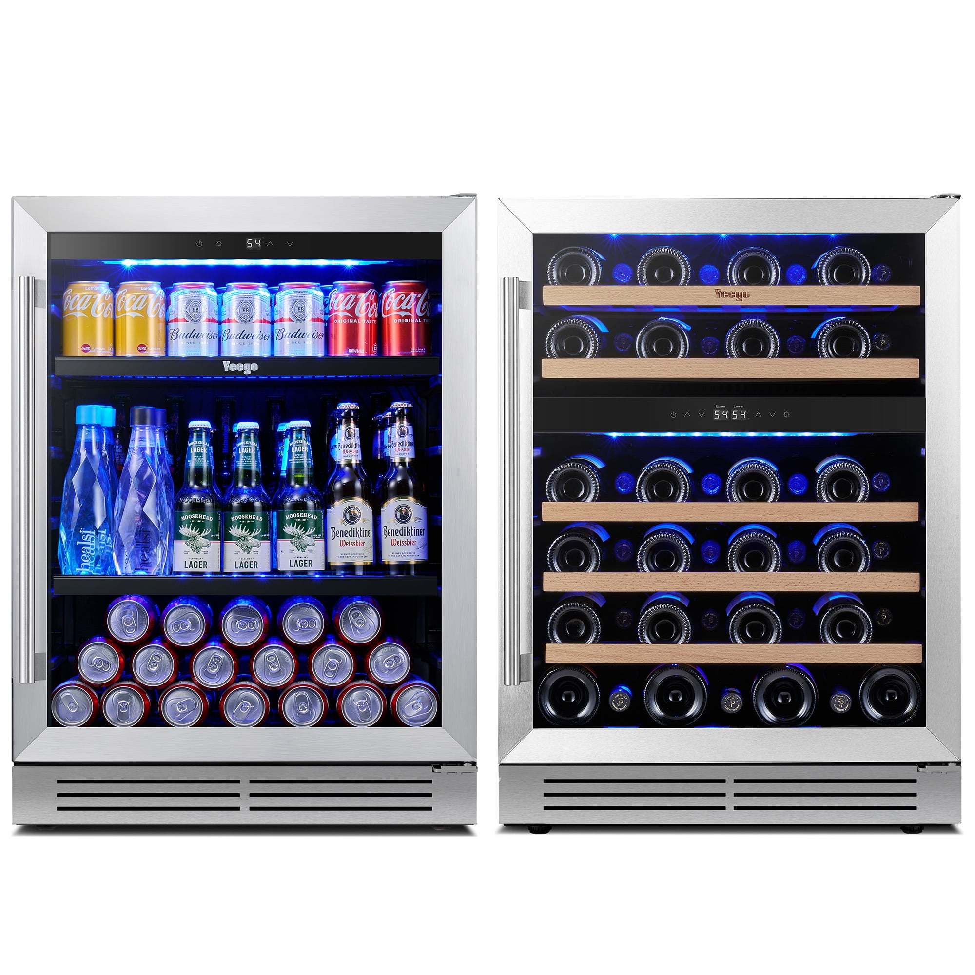 Yeego 48" Wine Cooler and Beverage Refrigerator - 2×24'' Wine Cooler Side by Side - Dual Zone Under Counter Fridge, Hold 140 Cans and 46 Bottles