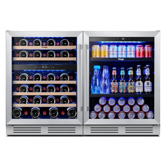 Yeego 48 inch Wine & Beverage Fridge Combo - Dual Zone Wine Cooler with Glass Doors, Hold 52 Bottles and 180 Cans, Built-in, Under Counter & Freestanding, Ideal for Bars, Offices
