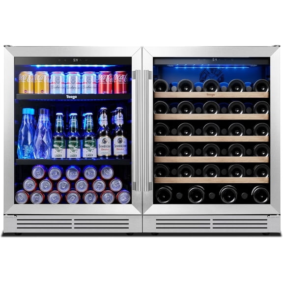 Yeego 48 inch Wine & Beverage Fridge Combo - Wine Cooler with Glass Doors, Hold 47 Bottles and 180 Cans, Built-in, Under Counter & Freestanding, Ideal for Bars, Offices, Restaurants