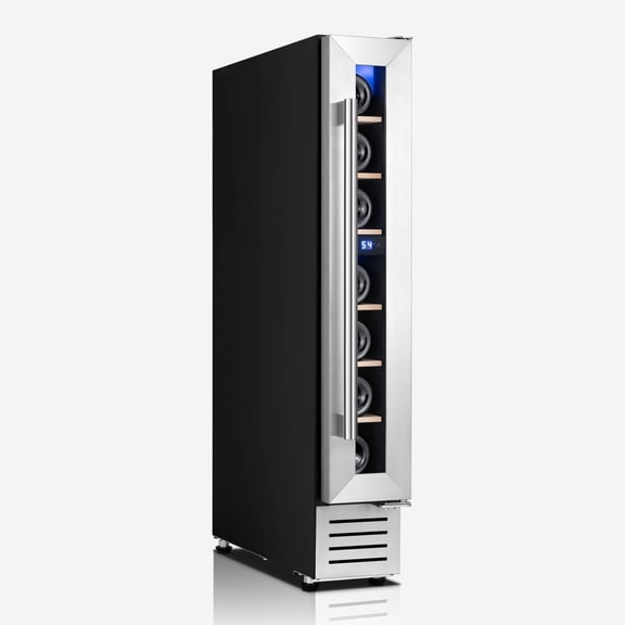 Yeego 6 Inch Wine Fridge, 7 Bottle Built-In & Freestanding Wine Cooler Refrigerator with Glass Door, 40-65F, Adjustable Shelves for Home Bar Kitchen Office