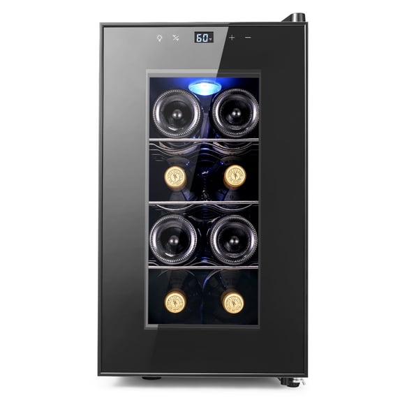 Yeego 8 Bottle Wine Refrigerator Cooler, Freestanding Small Mini Wine Cellar with Digital Temperature Control Thermoelectric Wine Cooler, Countertop Wine Cooler for Wine Enthusiasts, Black