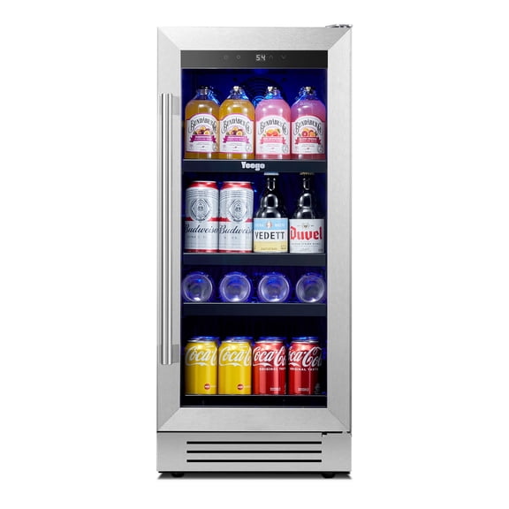 Yeego 100 Cans 15 Inch Beverage Refrigerator, Stainless Steel Built-in/Freestanding Cooler