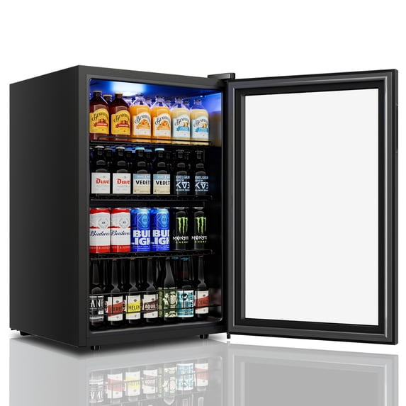 Yeego Beverage Cooler, 141-180 Can Freestanding Beverage Fridge with Glass Door, Adjustable Shelving,4.59 Cu.ft.