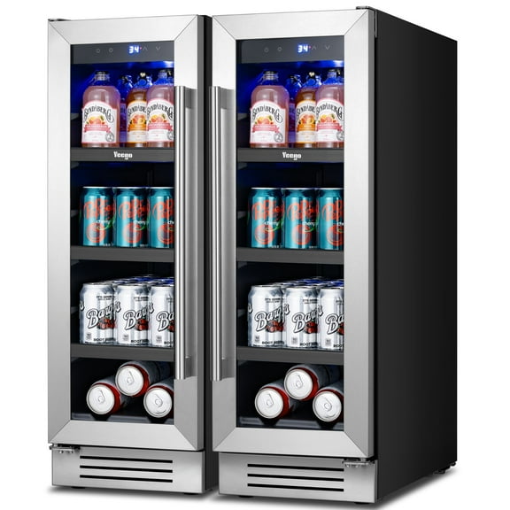Yeego 24 inch Beverage Refrigerator,2Pcs 12inch Mini Fridge with Glass Door,Built-in Beverage Cooler for Beer.Soda.Wine