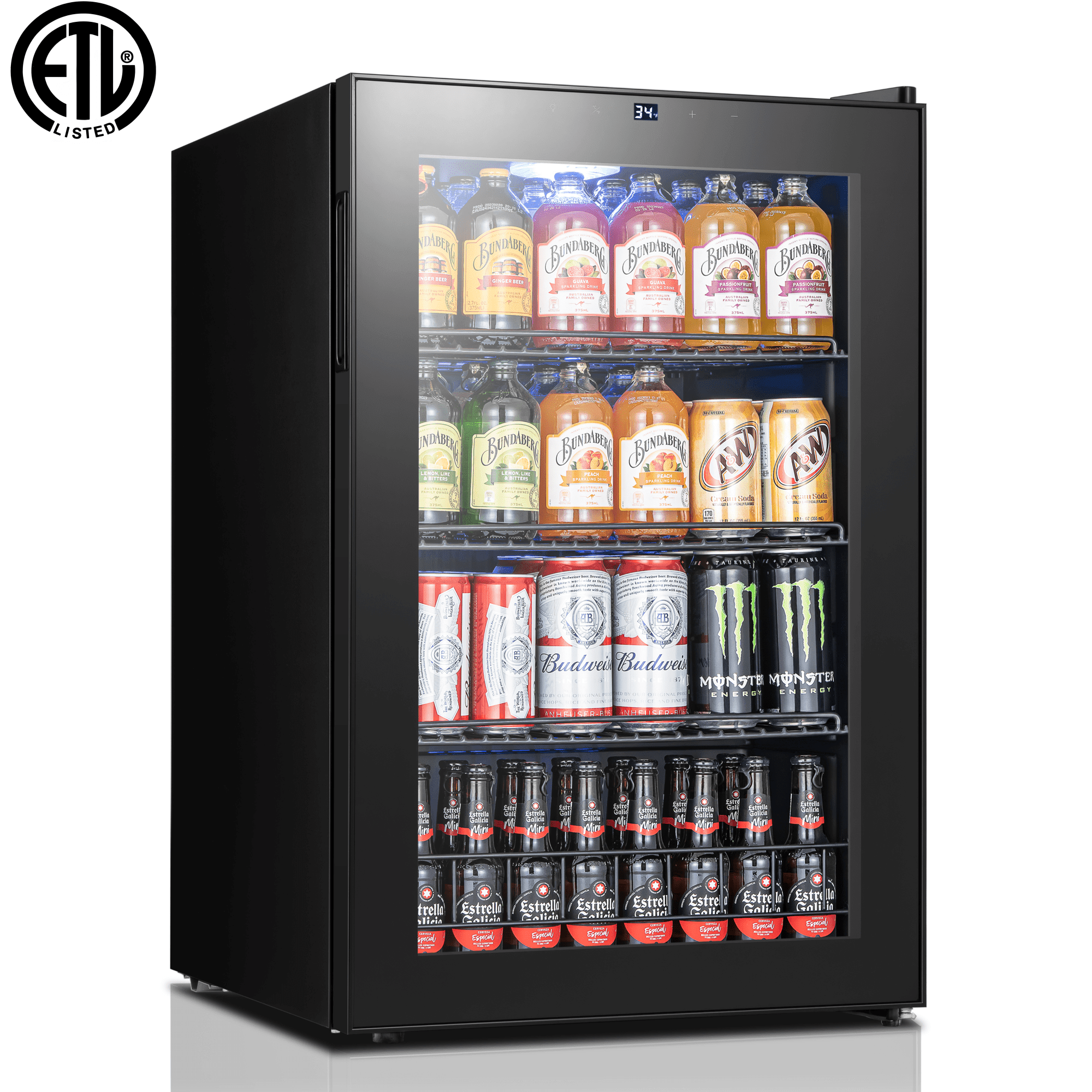 Yeego 160 Cans Beverage Refrigerator Cooler, 4.6 cu.ft. Beverage Fridge with Glass Door for Home/Bar/Office, Black
