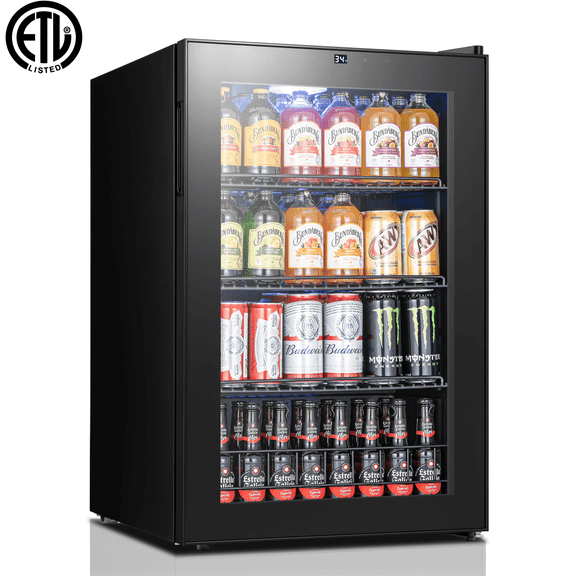 Yeego 160 Cans Beverage Refrigerator Cooler, 4.6 cu.ft. Beverage Fridge with Glass Door for Home/Bar/Office, Black