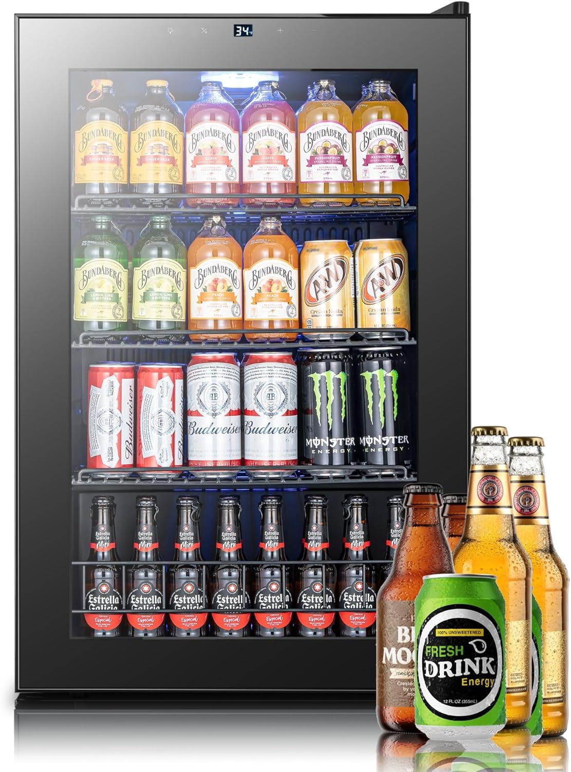 Yeego 160 Cans Beverage Refrigerator Cooler, 4.6 cu.ft. Beverage Fridge with Glass Door for Home/Bar/Office, Black