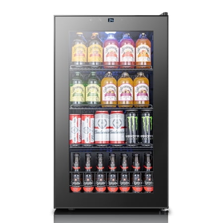 Yeego Beverage Refrigerator, 130-Can Mini Fridge with Glass Door, Adjustable Shelves & Digital Temperature Control for Soda, Beer, and Wine – Suitable for Home or Office Use