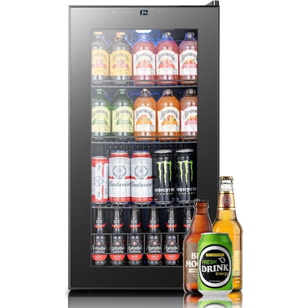 Yeego 105 Can Beverage Refrigerator Cooler, 3.1 cu.ft. Beverage Fridge with Glass Door for Home/Bar/Office, Black