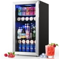 Yeego 116 Can Beverage Refrigerator Cooler, 3.1 cu.ft. Beverage Fridge with Glass Door for Home/Bar/Office, Black