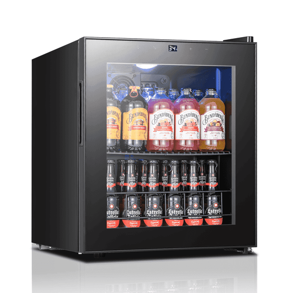 Yeego 65 Can Beverage Cooler Refrigerator, 1.63 cu.ft. Mini Fridge with Double Glass Door and Compressor for Home/Office/Bar,Black