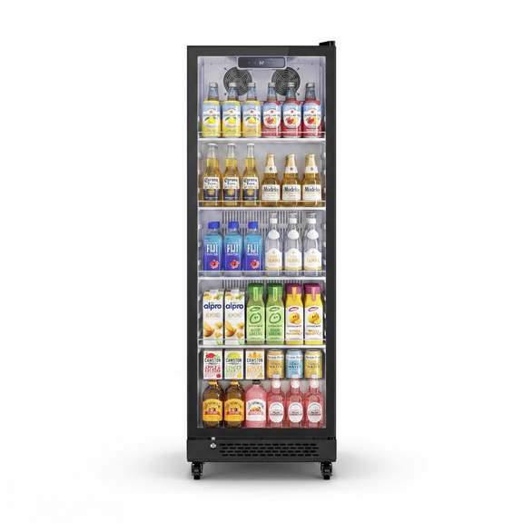 Yeego Commercial Beverage Refrigerator, 10.81 Cu.Ft Glass Door Drink Cooler with Adjustable Shelves, Auto-Defrost, 32-50°F for Retail Store Restaurant Bar