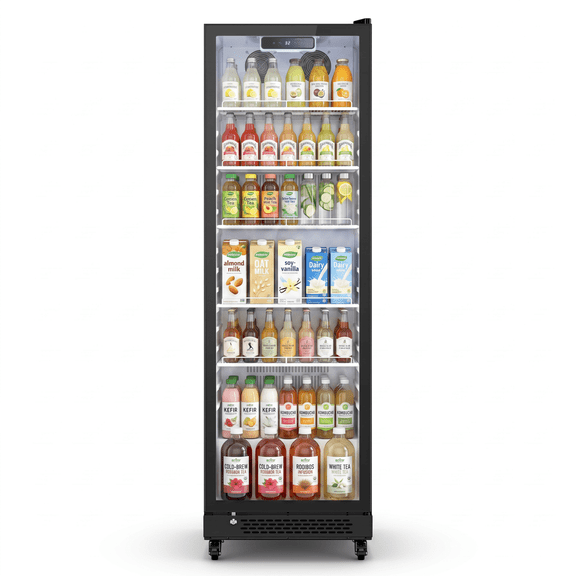 Yeego Commercial Beverage Refrigerator, 12.18 Cu.Ft Glass Door Drink Cooler with Adjustable Shelves, Auto-Defrost, 32-50F for Retail Store Restaurant Bar