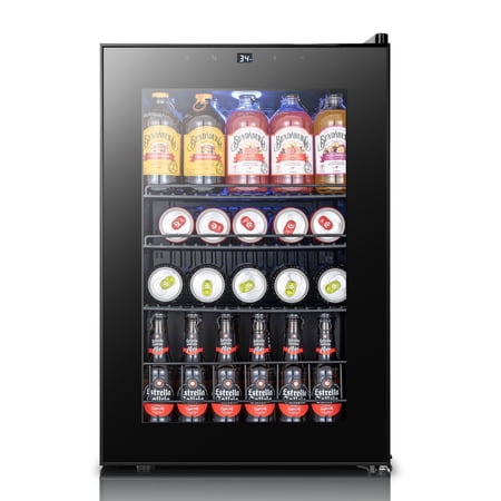 Yeego Beverage Refrigerator Cooler, 85 Cans Drink Mini Fridge with Glass Door for Soda, Beer or Wine, Beverage Cooler with Digital Temperature Control from 34°F to 54°F for Home, Office or Bar