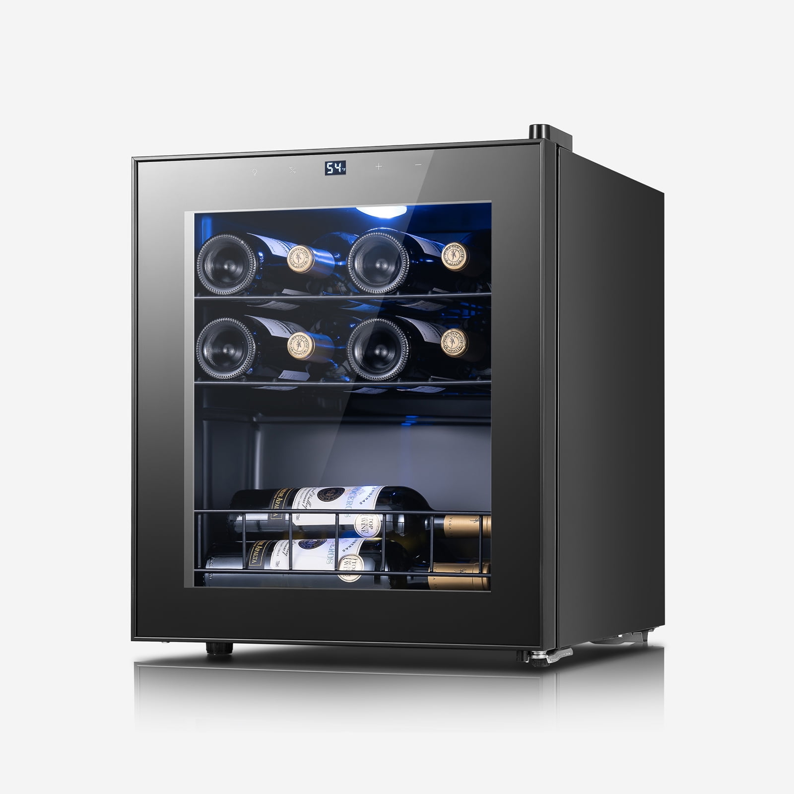 Yeego Black Glass Door Freestanding Mini Wine Fridge, 12 Bottle Capacity